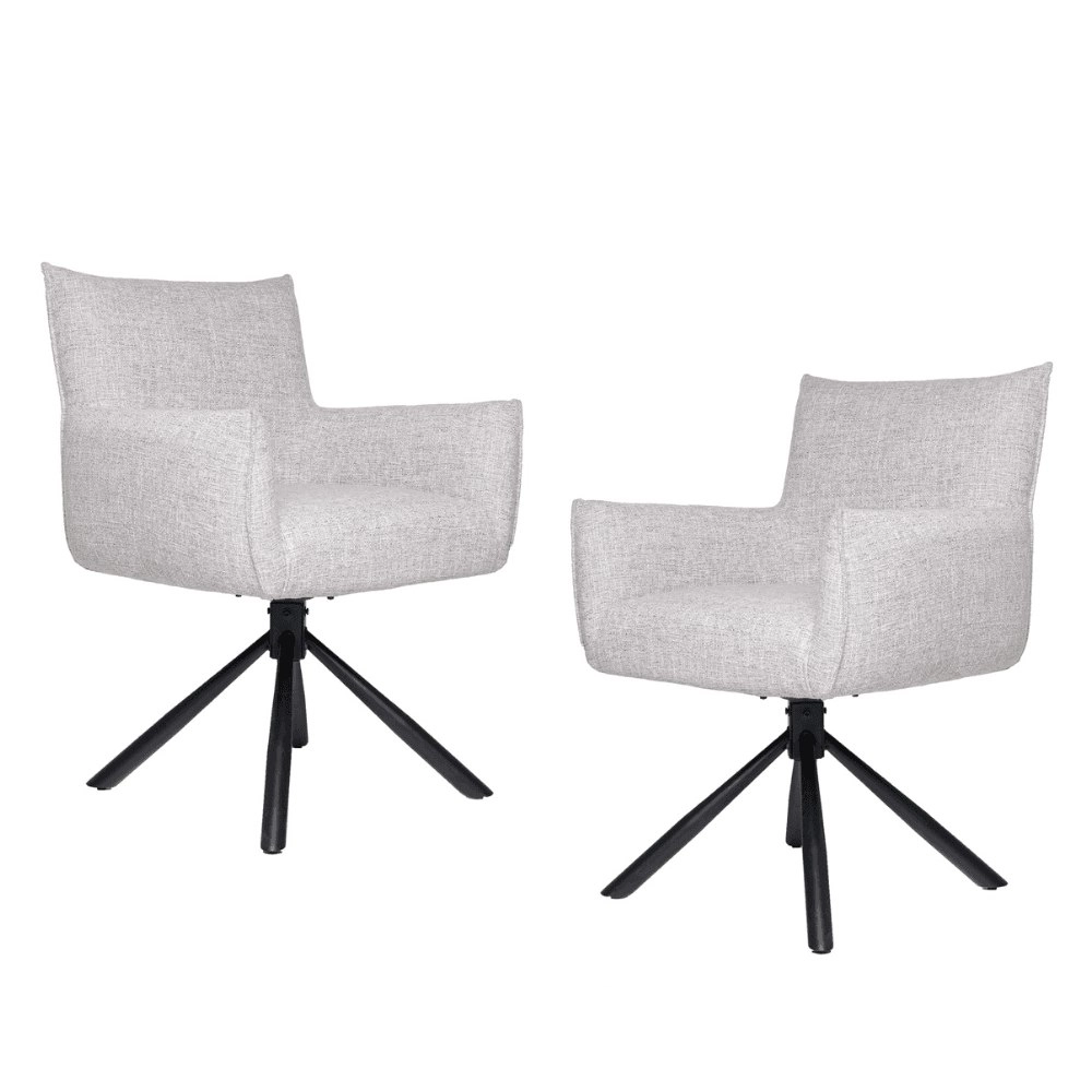 Raimon Furniture Set Of 2 Federico Modern Boucle Fabric Kitchen Dining ArmChair Metal Frame - Light Grey