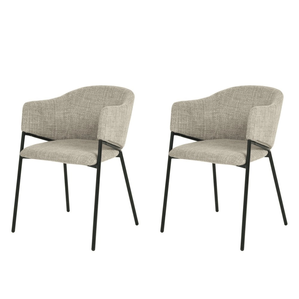 Raimon Furniture Set Of 2 Beren Textured Fabric Kitchen  Dining Arm Chair Metal Legs - Almond