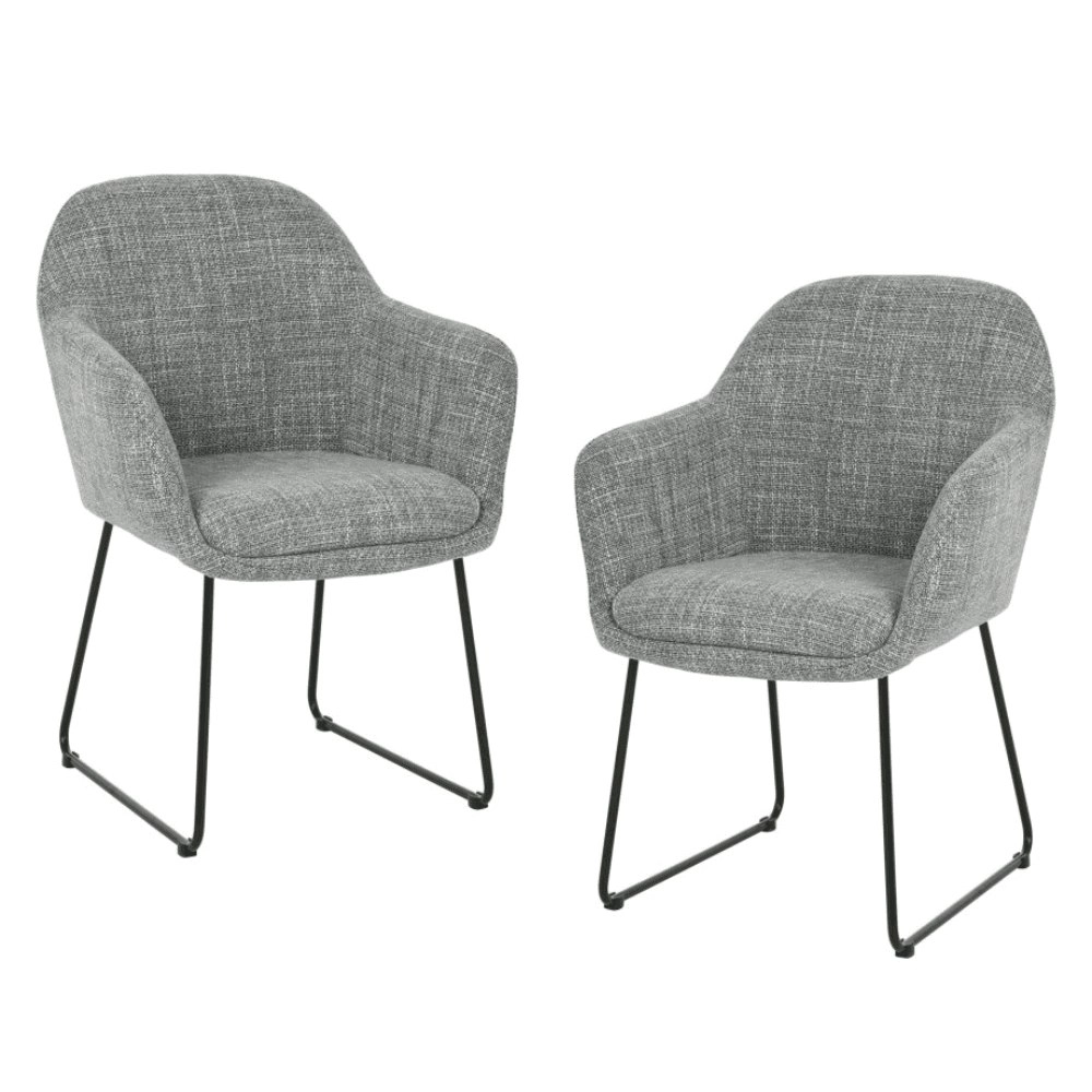 Raimon Furniture Set Of 2 Eleana Fabric Kitchen Dining Arm Chair Metal Legs - Grey