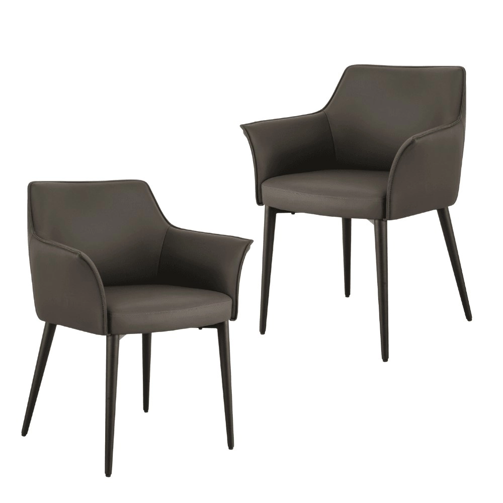 Raimon Furniture Set of 2 Dante Eco Leather Kitchen Dining ArmChair Metal Frame - Grey