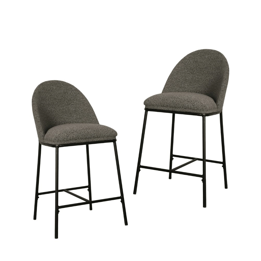 Raimon Furniture Set Of 2 Enea Modern Boucle Fabric Kitchen Counter Bar Stool 65cm - Slate