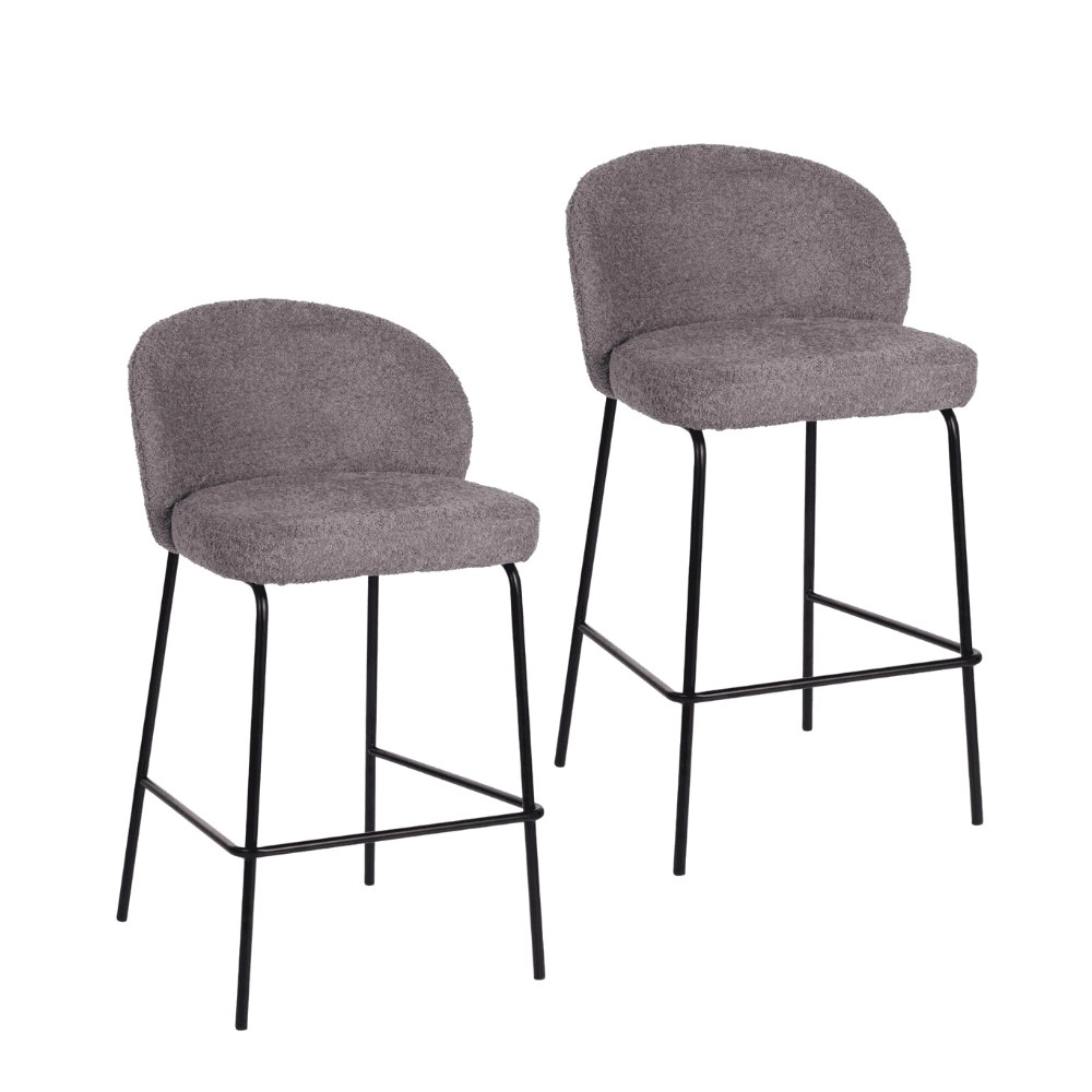 Raimon Furniture Set Of 2 Chiara Boucle Fabric Kitchen Counter Bar Stools 66cm Metal Frame - Pewter