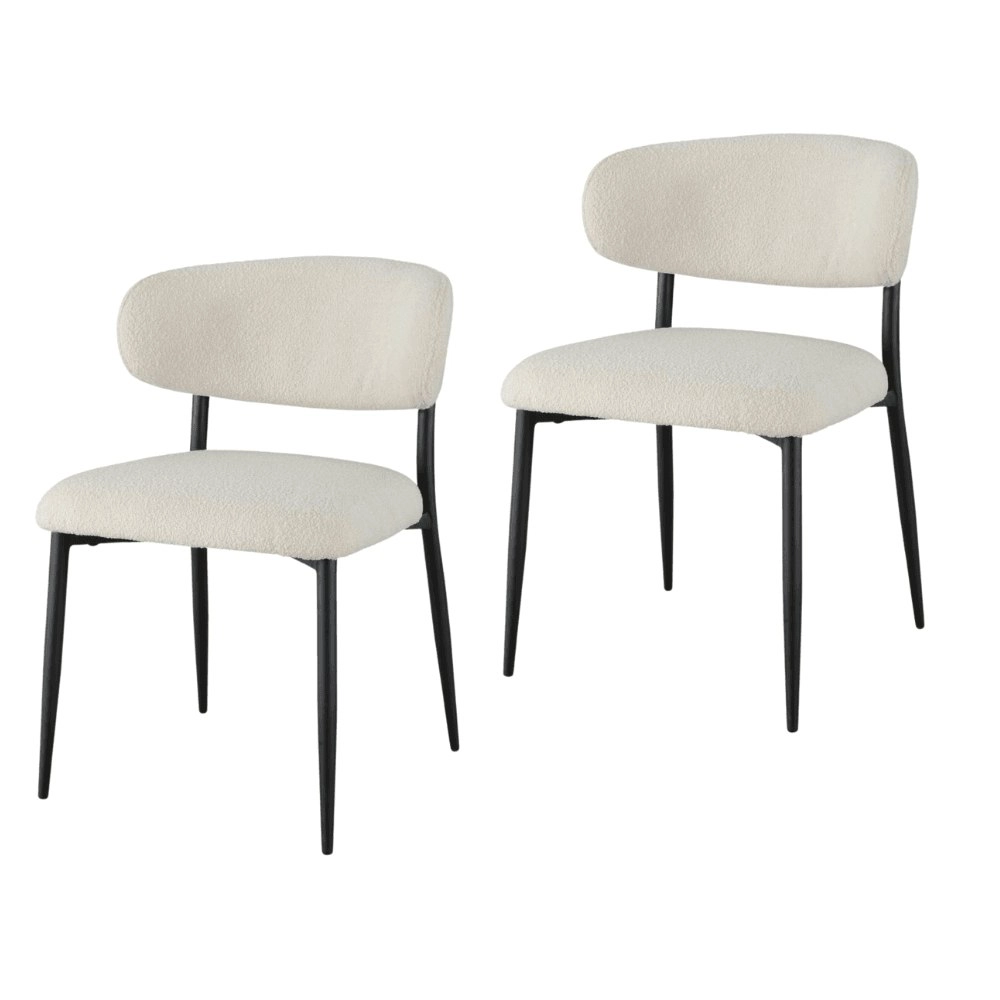 Raimon Furniture Set Of 2 Amalia Boucle Fabric  Kitchen Dining Side Chair Metal Frame - Off White