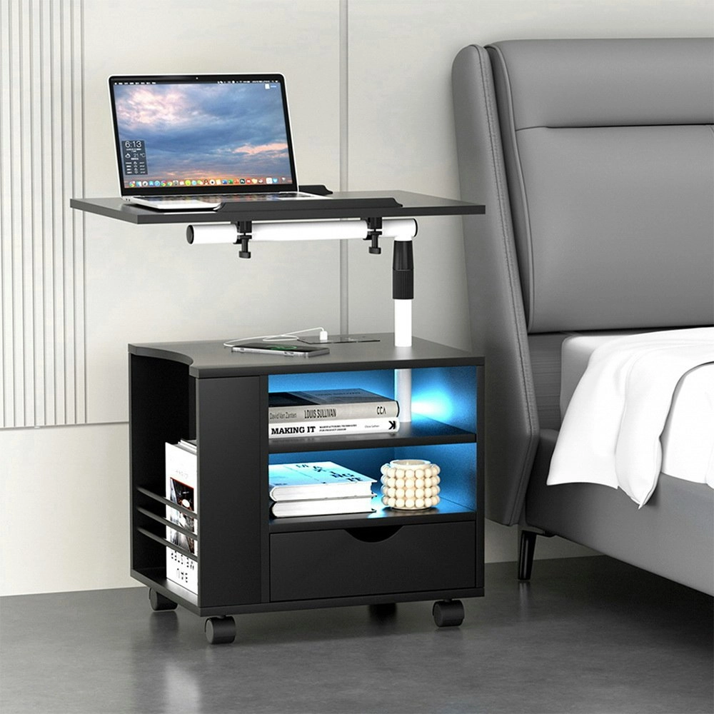 Artiss Bedside Table USB Charging with LED Adjustable Laptop Tray - TALA