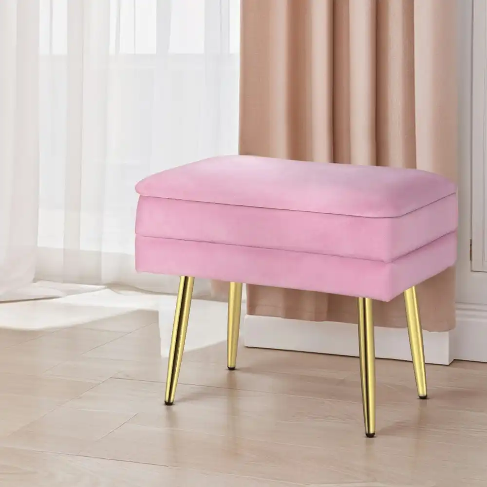 Artiss Ottoman Storage Foot Stool Velvet Pink