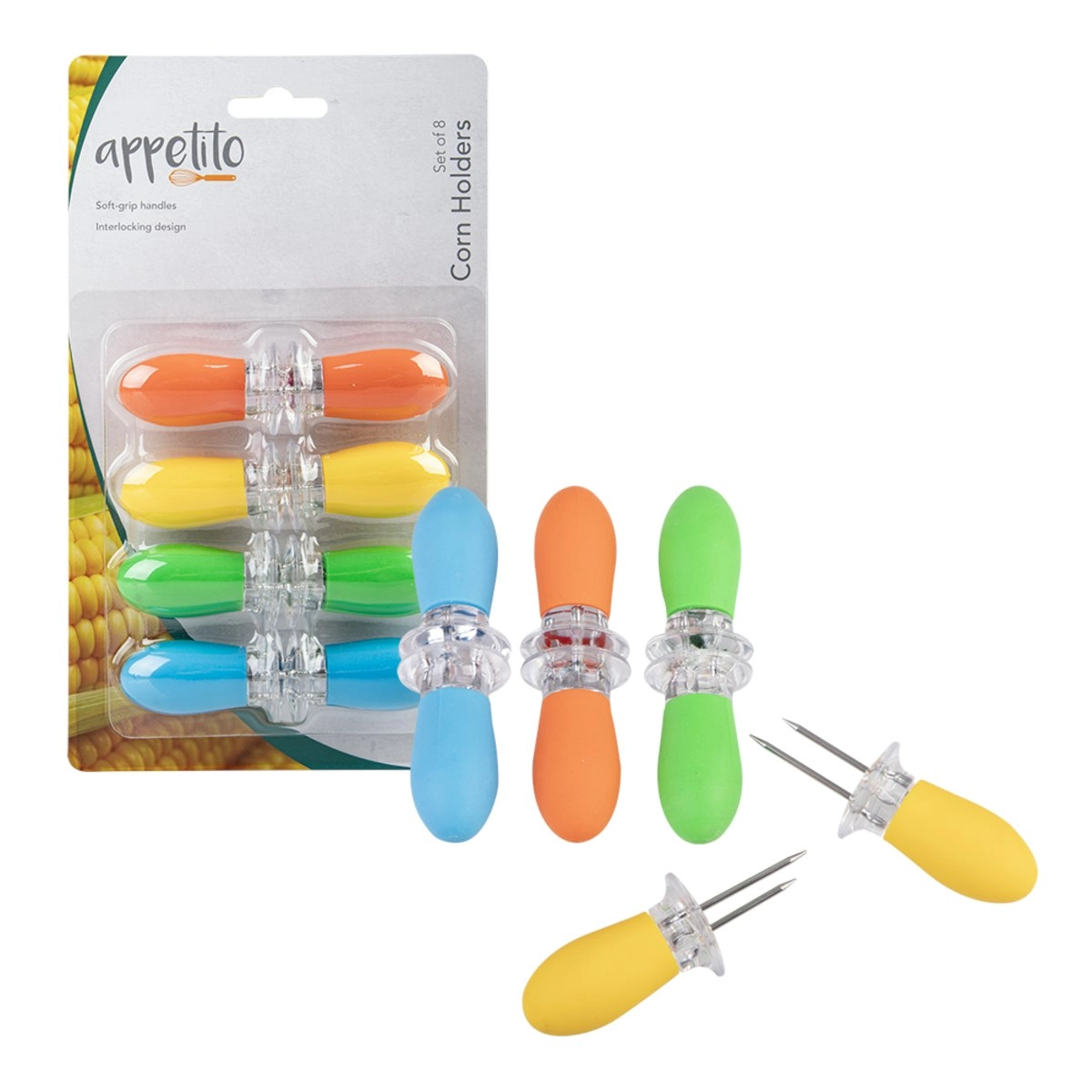 Appetito Soft Grip Corn Holders Set 8   Asst. Colours