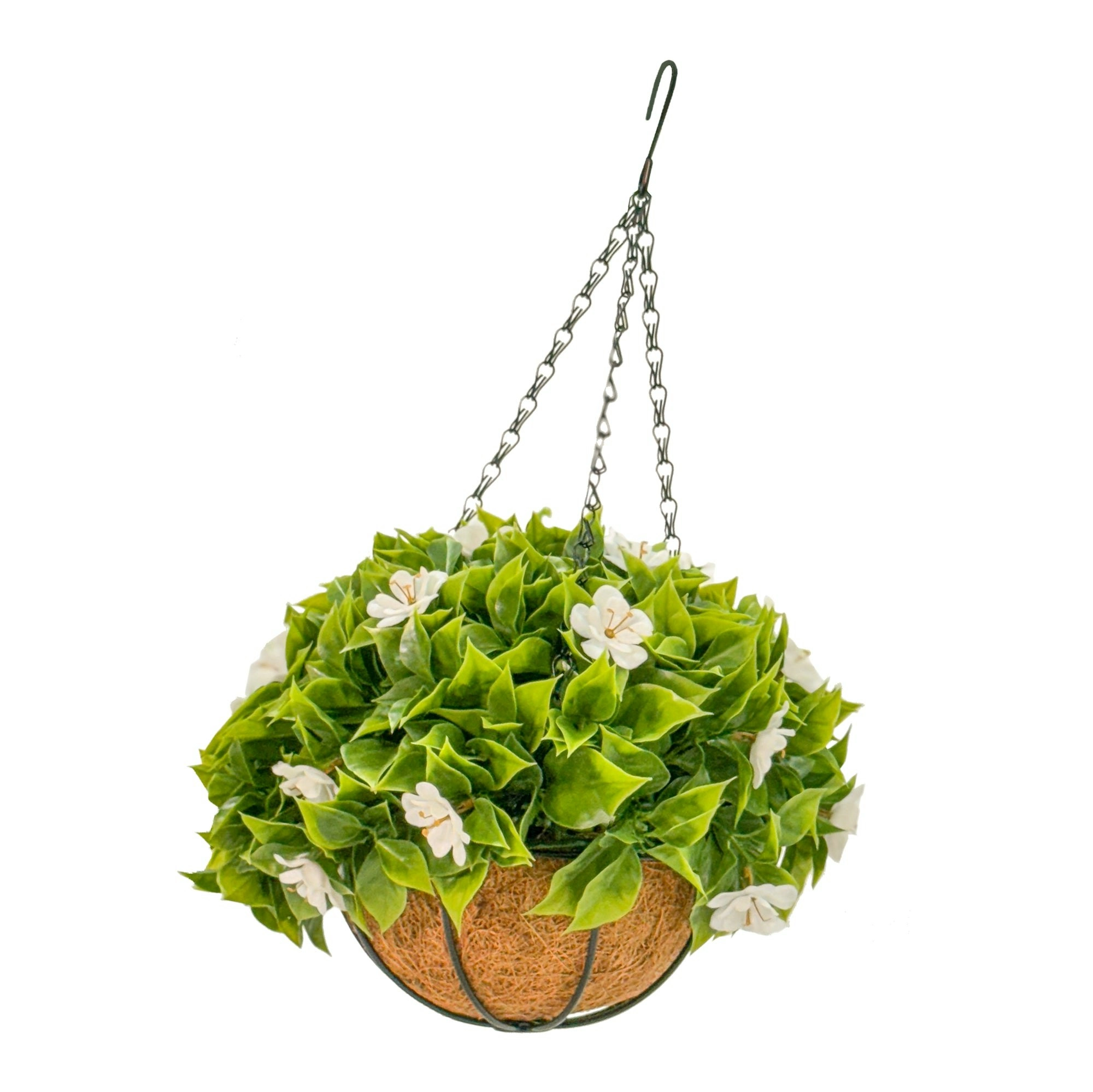 Faux Artificial White Sakura Flowers Hanging Baskets 33cm Outdoor