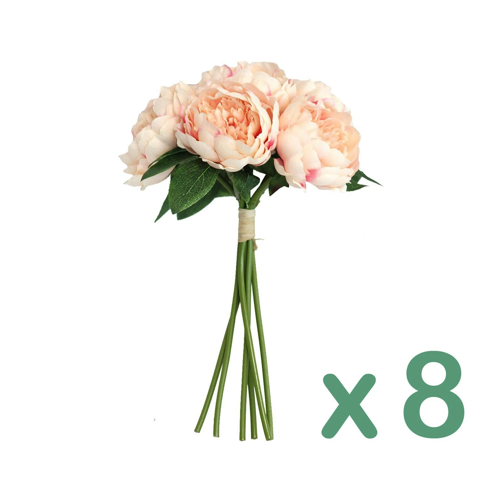 8 Bunches of Artificial Peony Posy Bouquet Flowers in Peach 35cm