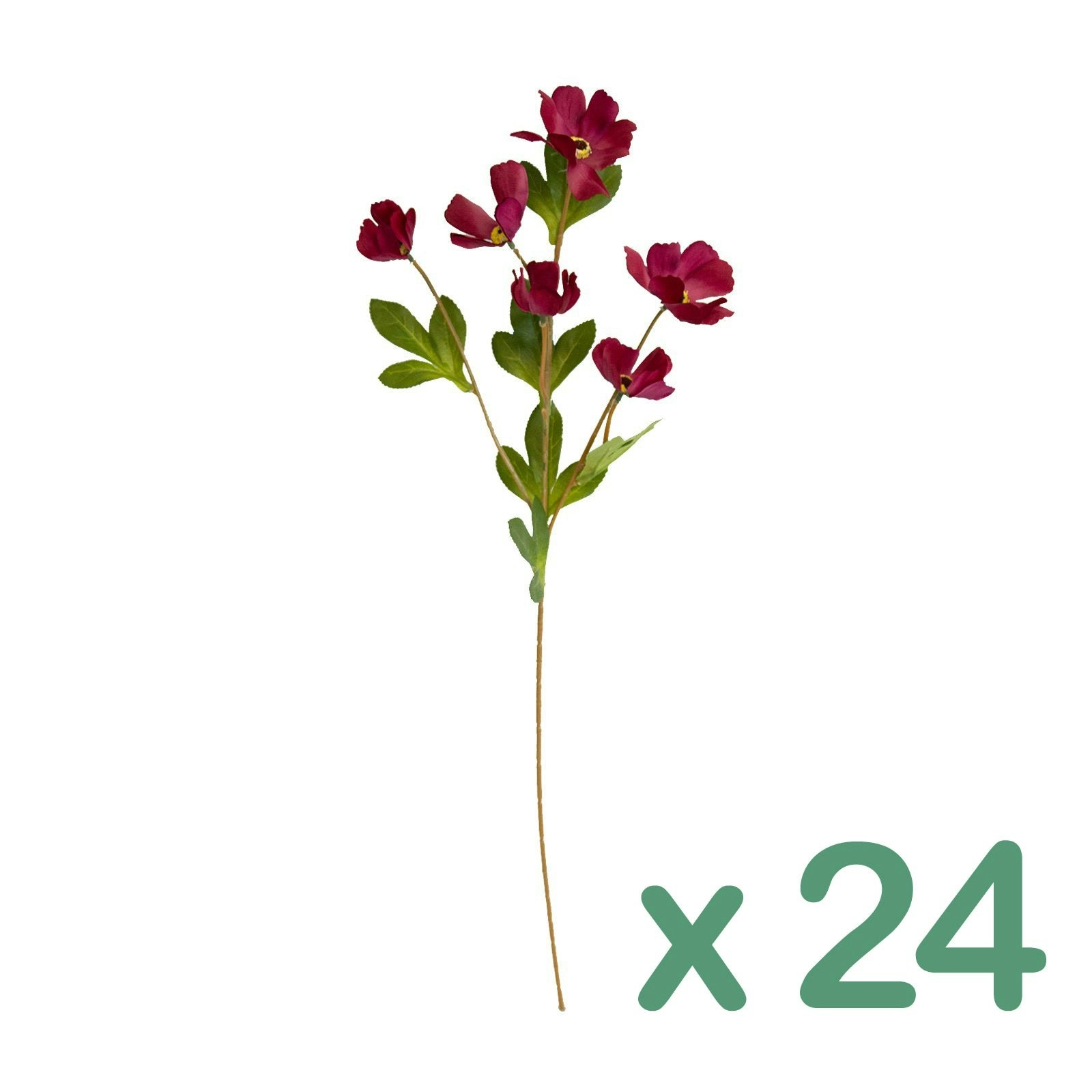 24 Stems of Artificial Wild Poppy Flowers in RED 60cm