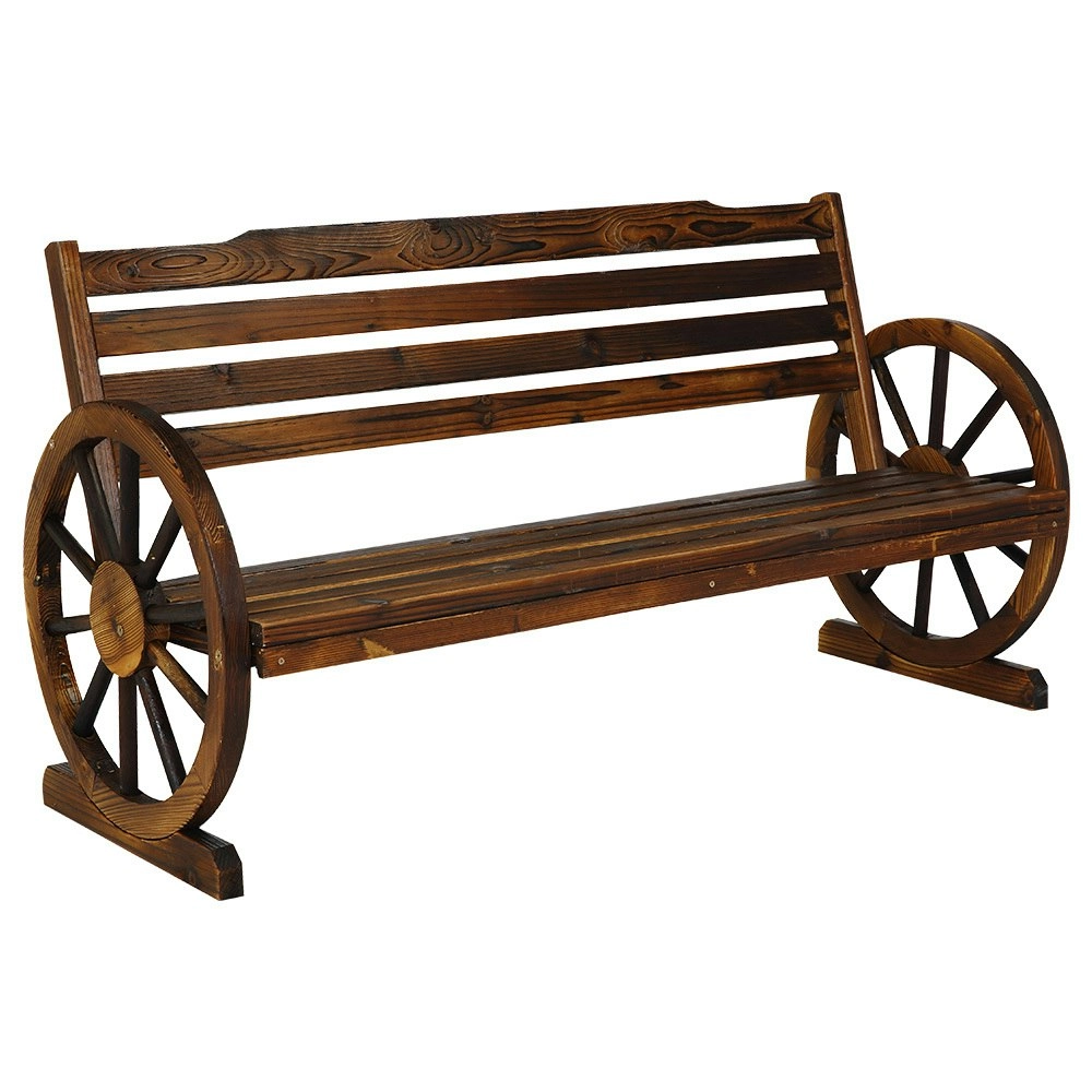 HortiKraft Wooden Wagon Wheels Bench Outdoor Chair 3-Seater Garden Furniture - Charcoal