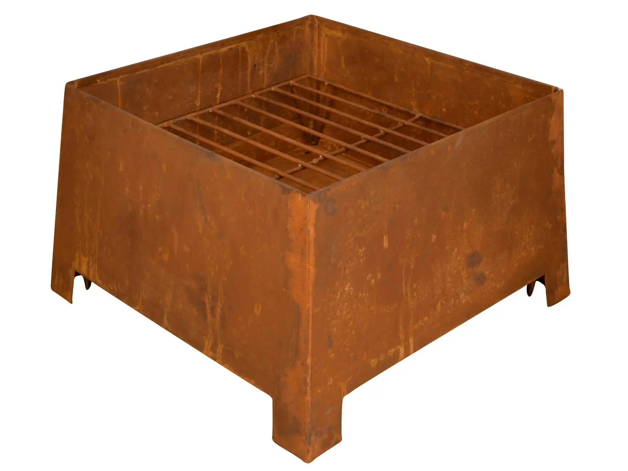 Square Rust Effect Fire Pit With Grate