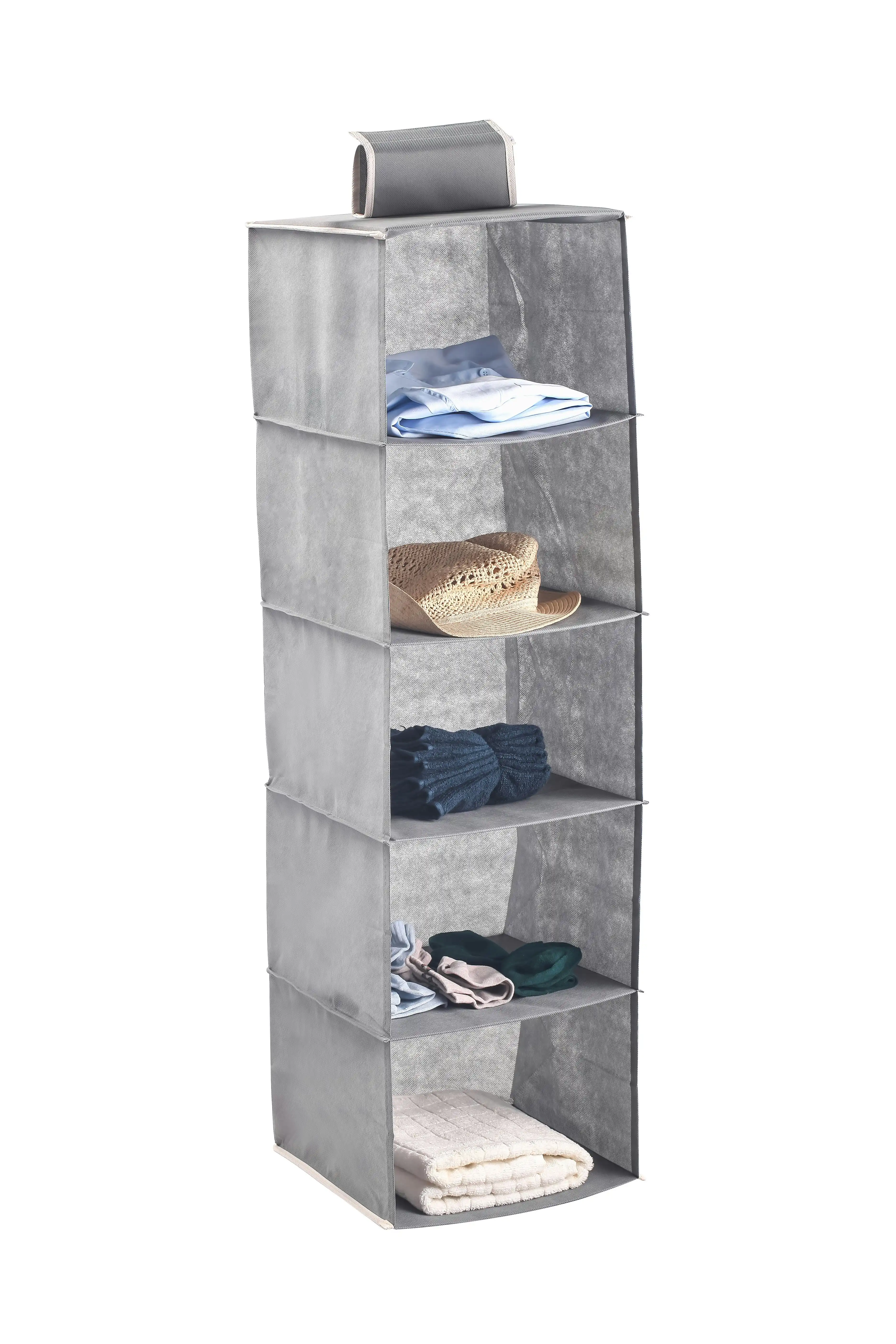 Carla Home  5 Tier Shelf Hanging Closet Organizer and Storage for Clothes (Grey)