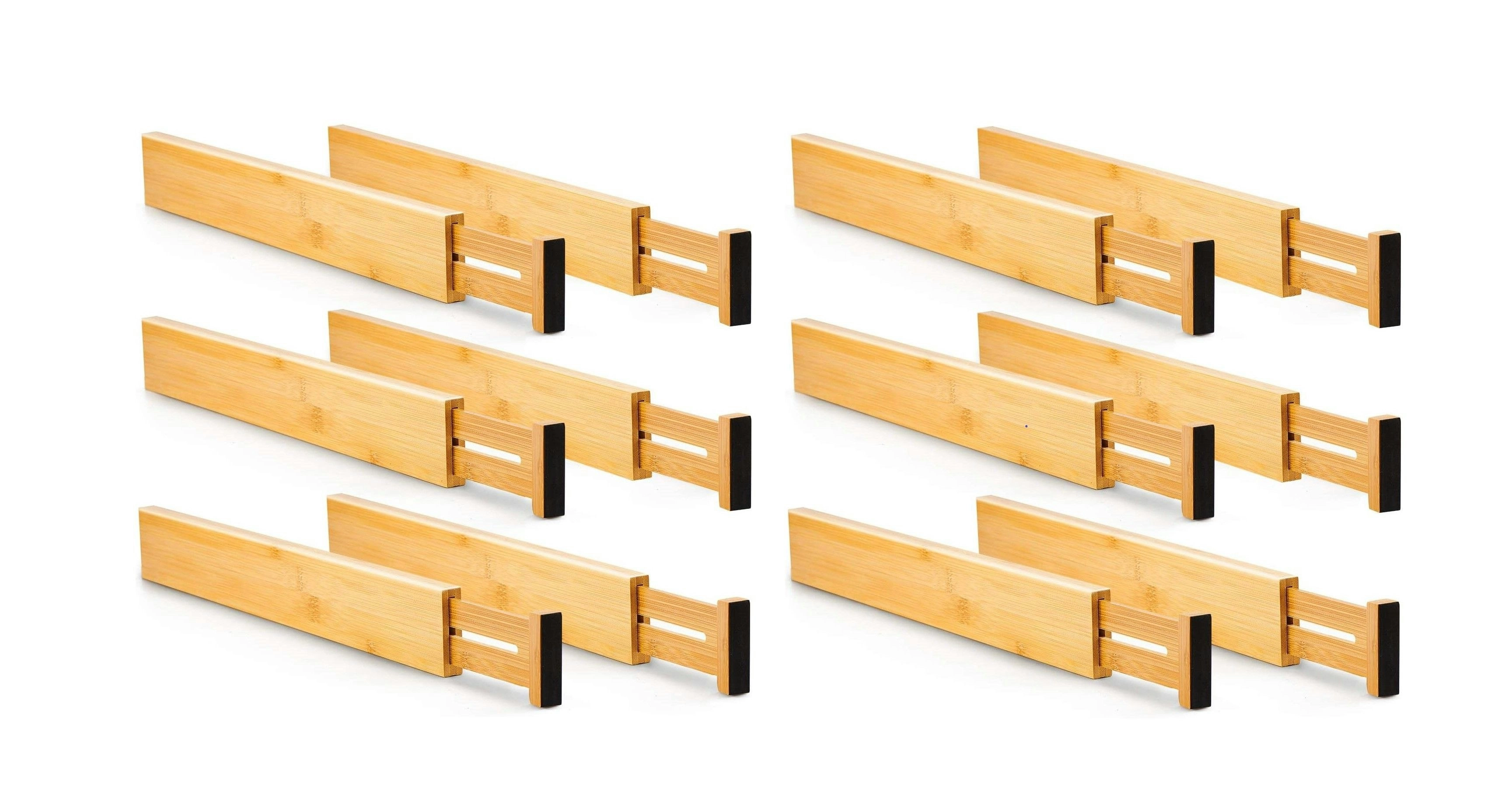 12 Pack Bamboo Adjustable Kitchen Drawer Dividers (Large, 44-55 cm)