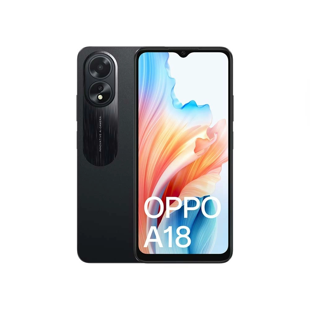 Oppo A18 6.56in HD+ LCD Sunlight Display Nano SIM 4GB RAM 128GB Phone - Glowing Black