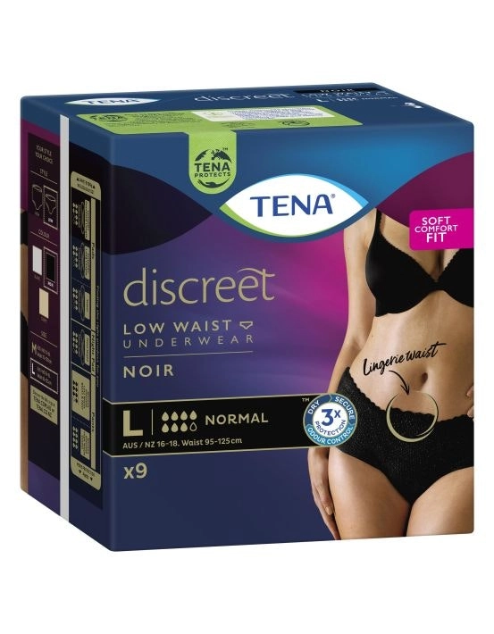 TENA Women's Pants Noir Low Waist Large 9 Pack