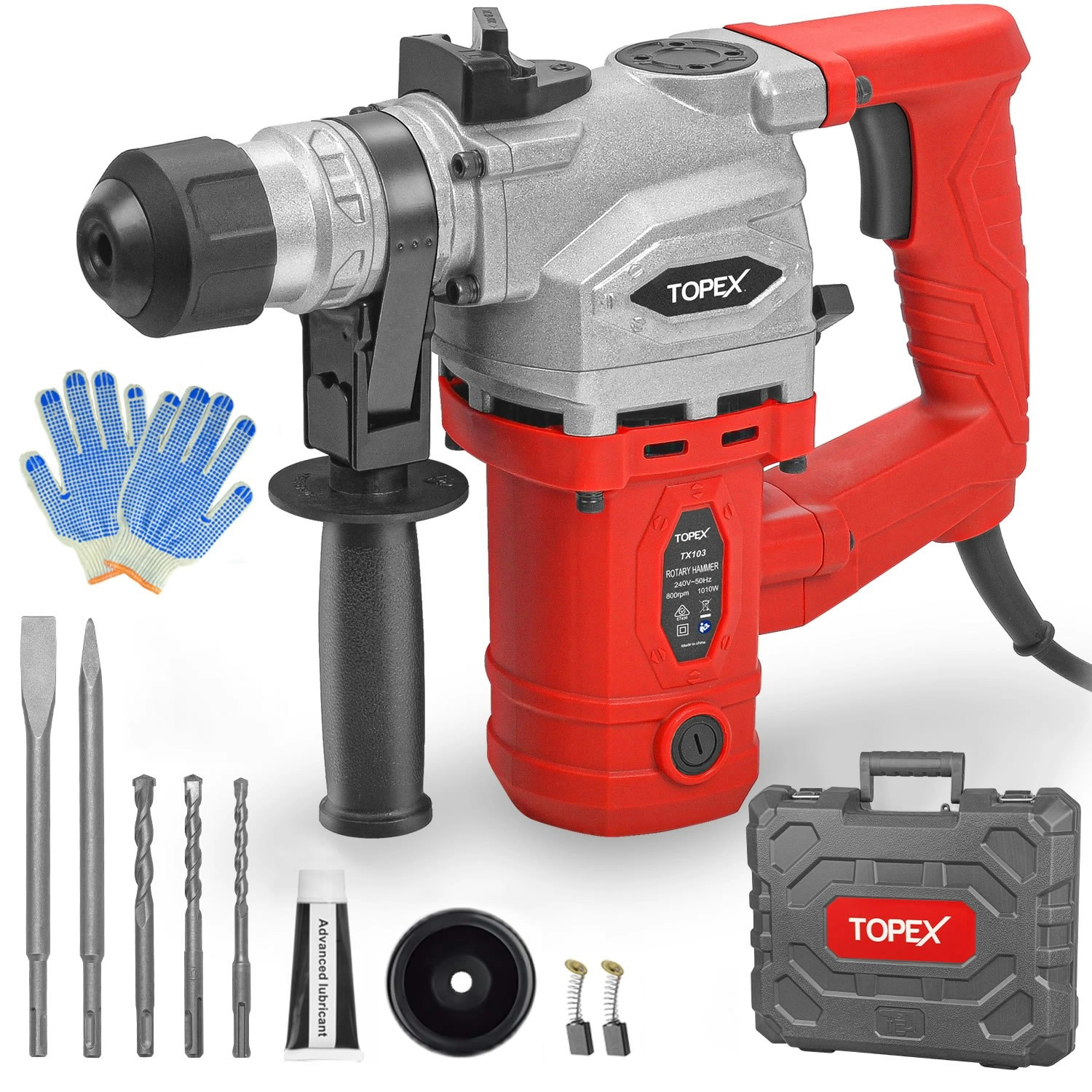 Topex 1010W SDS+ Rotary Hammer Drill Demolition Jack Hammer Kit w/ Chisels Drill