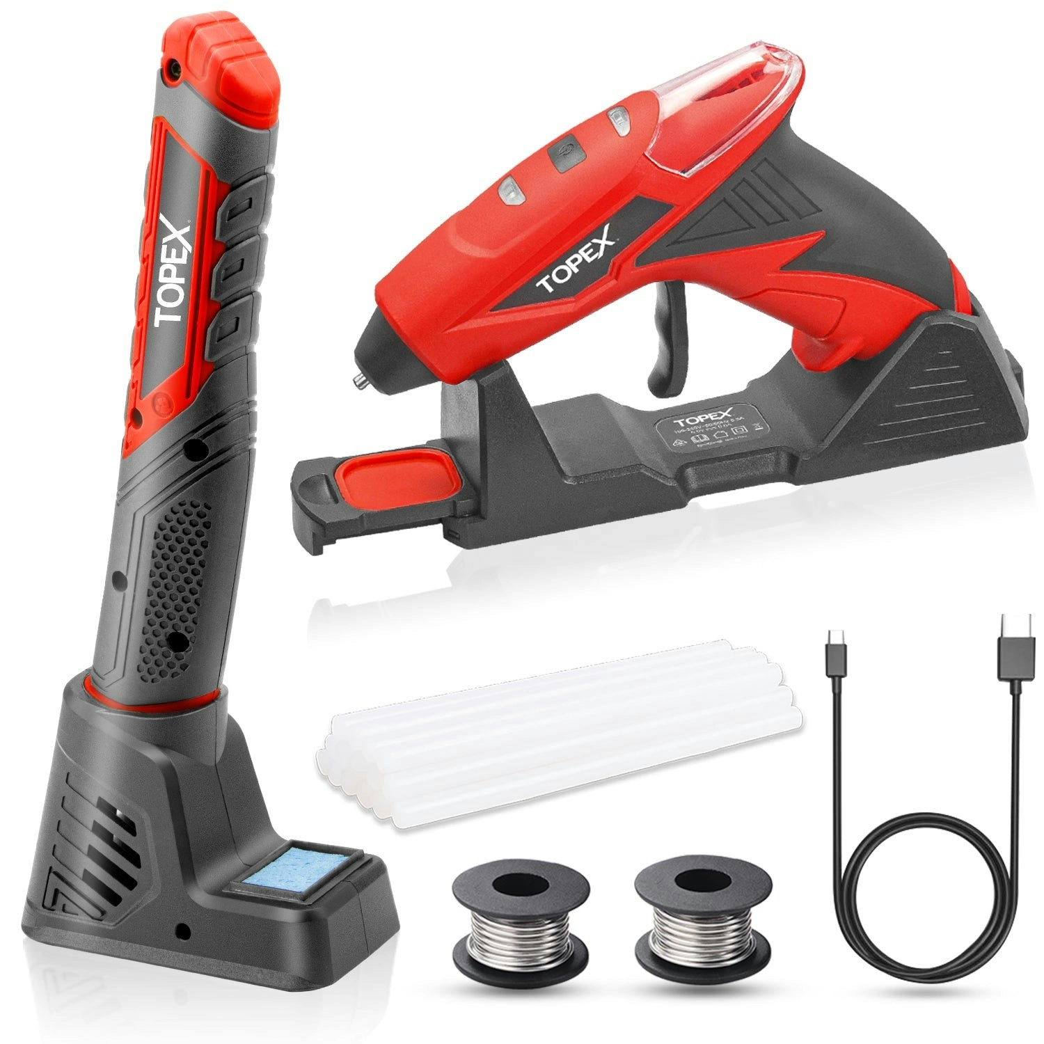 Topex 4V Max Cordless Glue Gun Soldering Iron Twin Kit with Adaptor Accessories