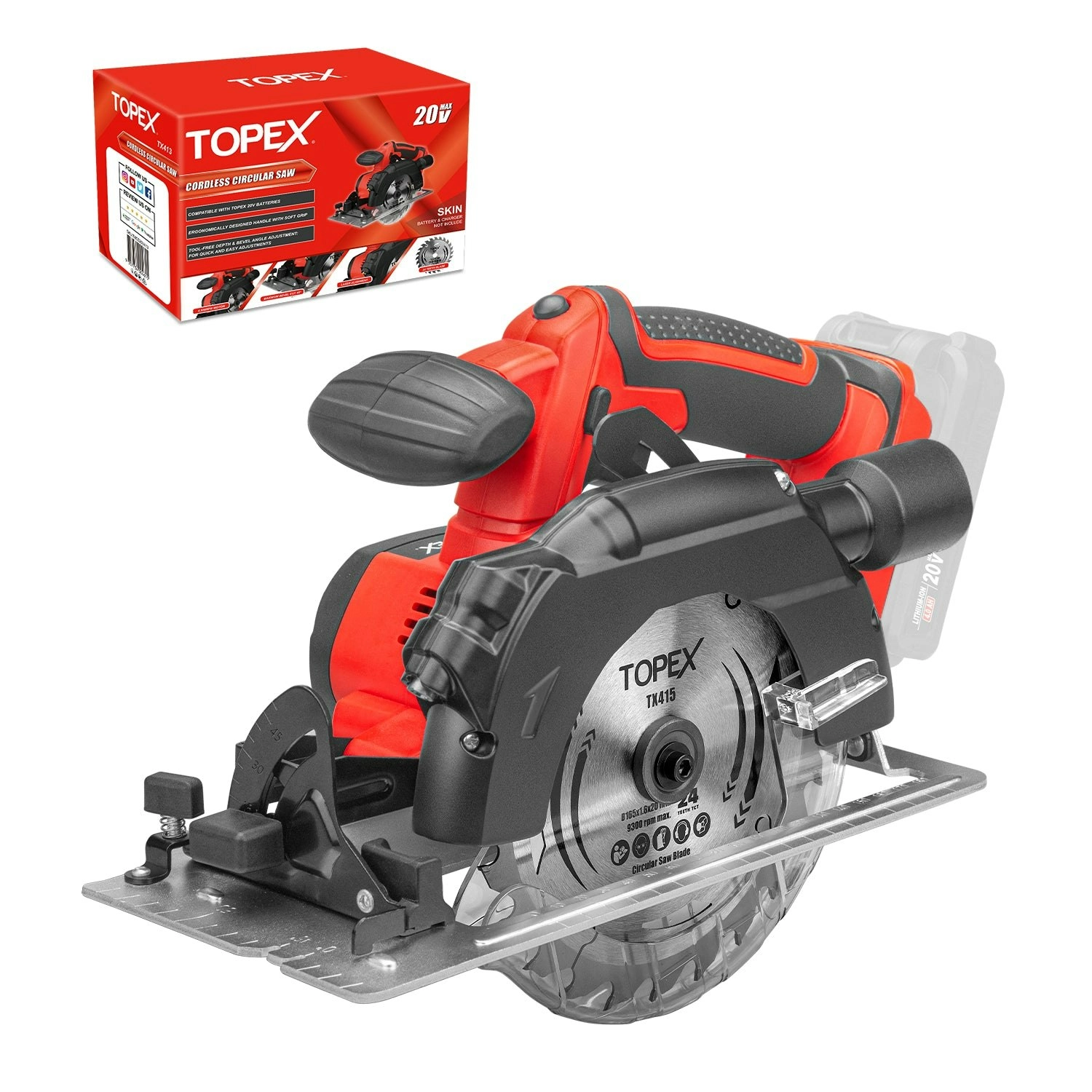 Topex 20v 165mm Cordless Circular Saw Skin Only Without Battery