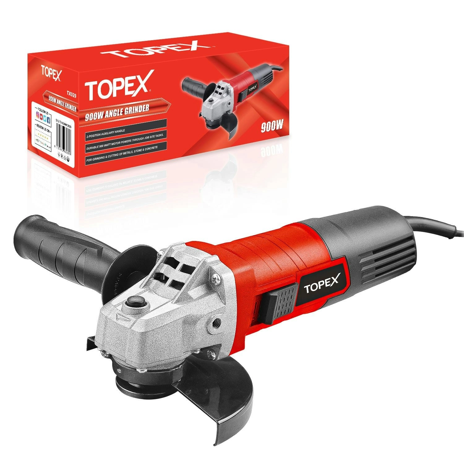 Topex Heavy Duty 900W 125mm 5inch Angle Grinder with Side Handle Protection Switch