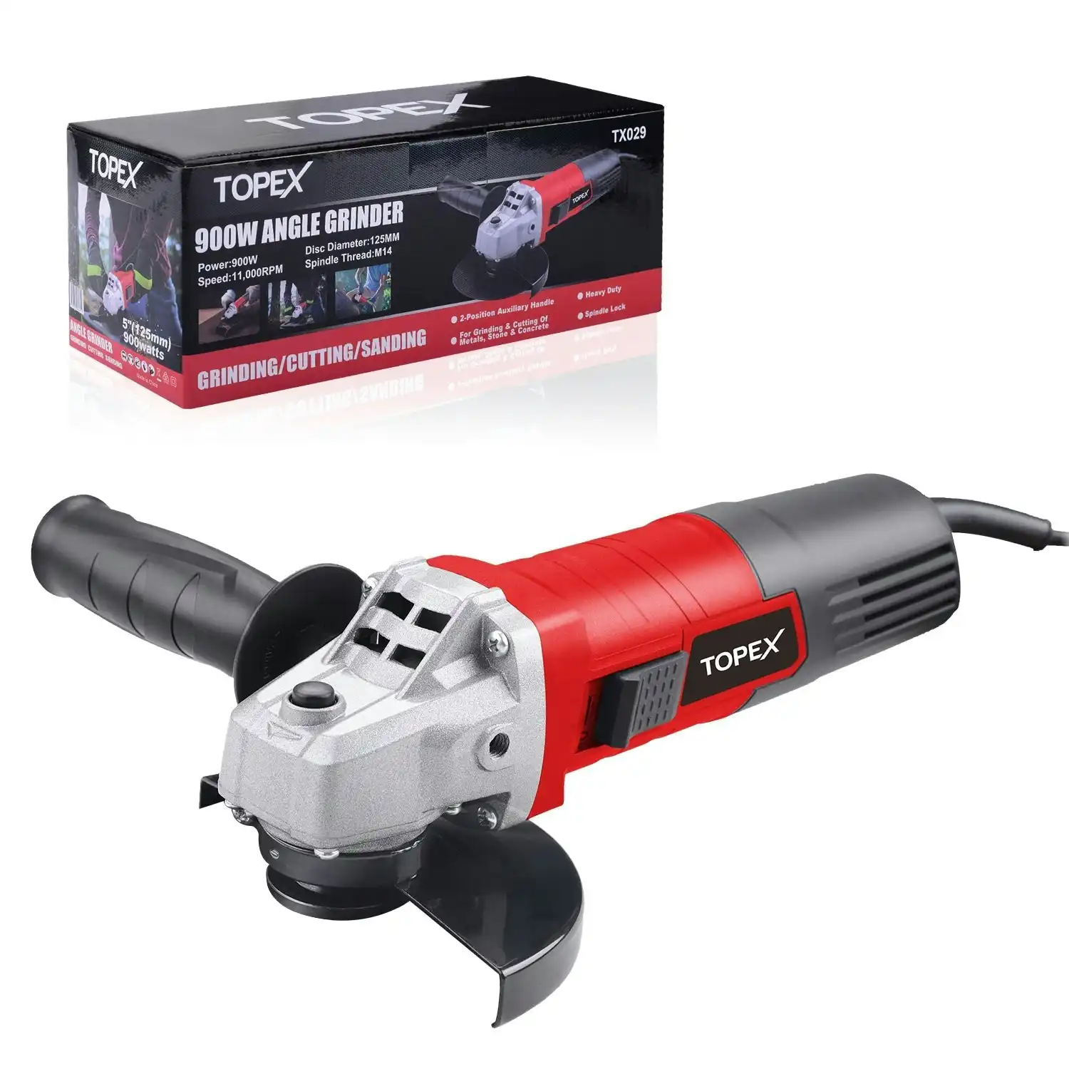 Topex Heavy Duty 900W 125mm 5inch Angle Grinder with Side Handle Protection Switch