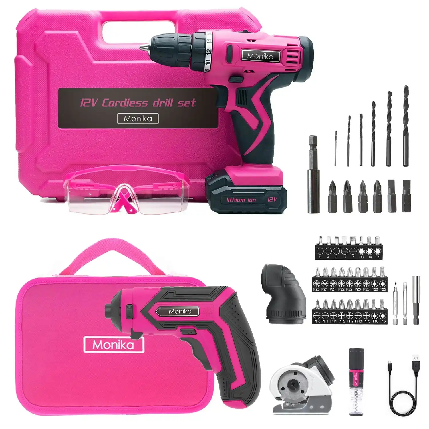 Monika Pink Tool Combo Cordless Drill Driver Electric Cutter Bottle Opener Screwdriver