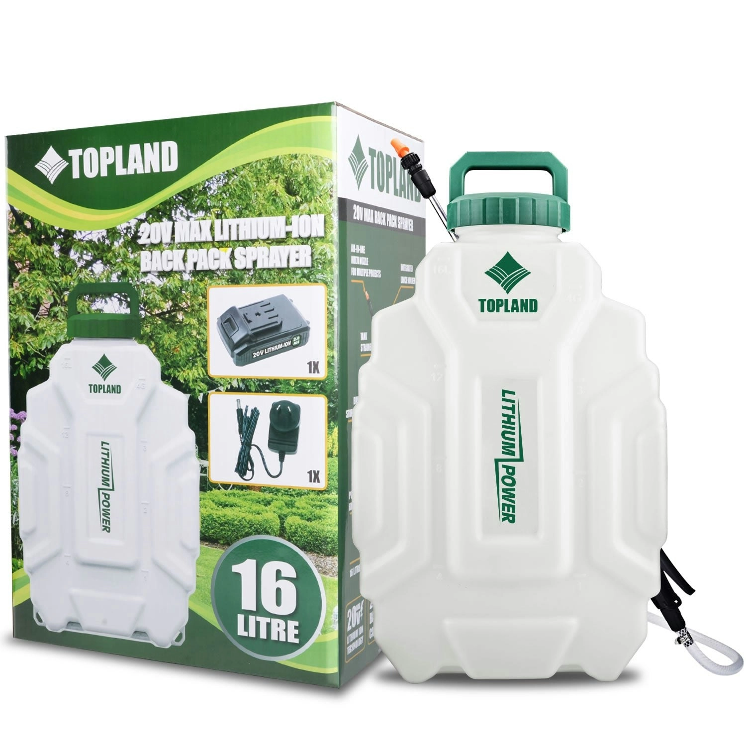 Topland 20V Max 16L Lithium Backpack Sprayer Weed Control Fertilizing Watering