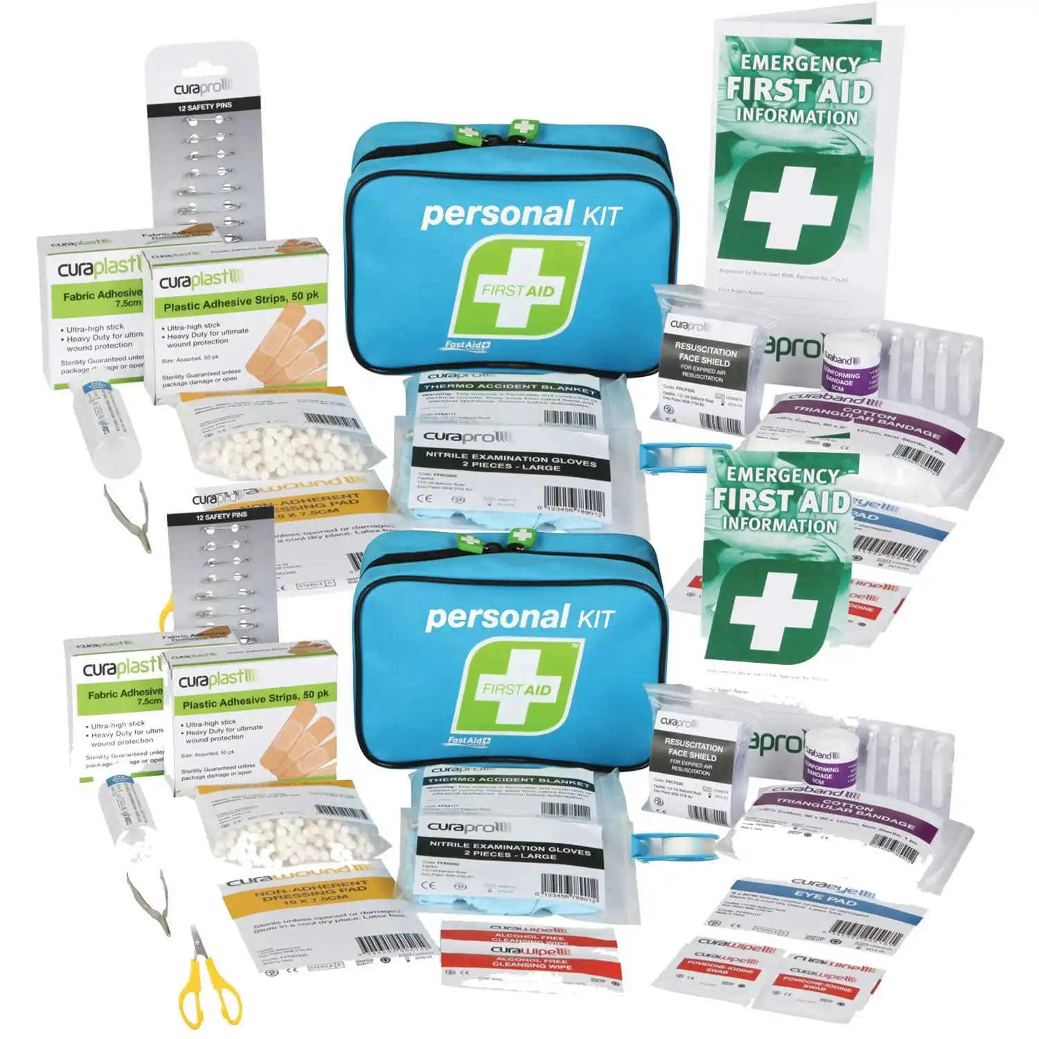 FastAid 57PCS x 2 Personal Emergency First Aid Kit Medical Travel Workplace Family Safety Soft Pack