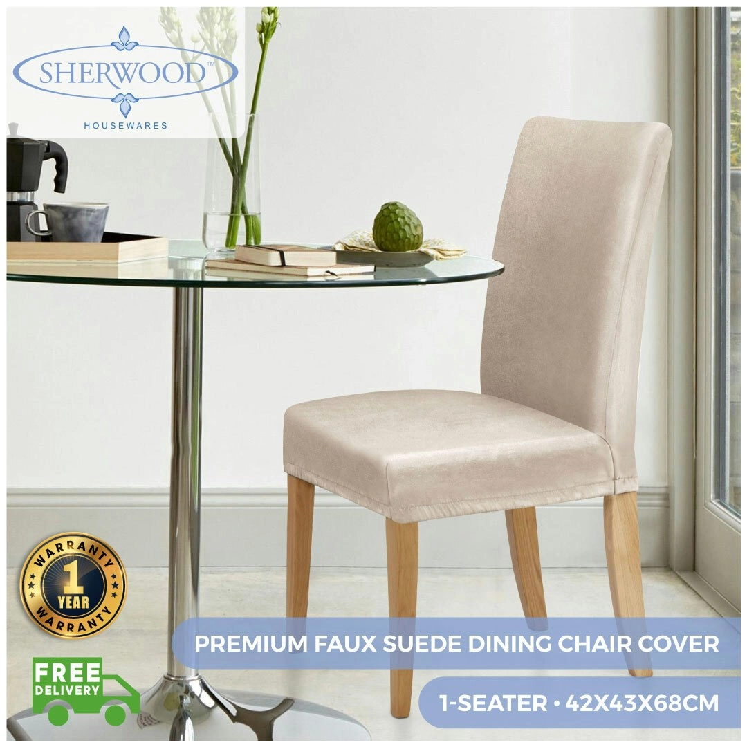 Sherwood Home Premium Faux Suede Cream Dining Chair Cover