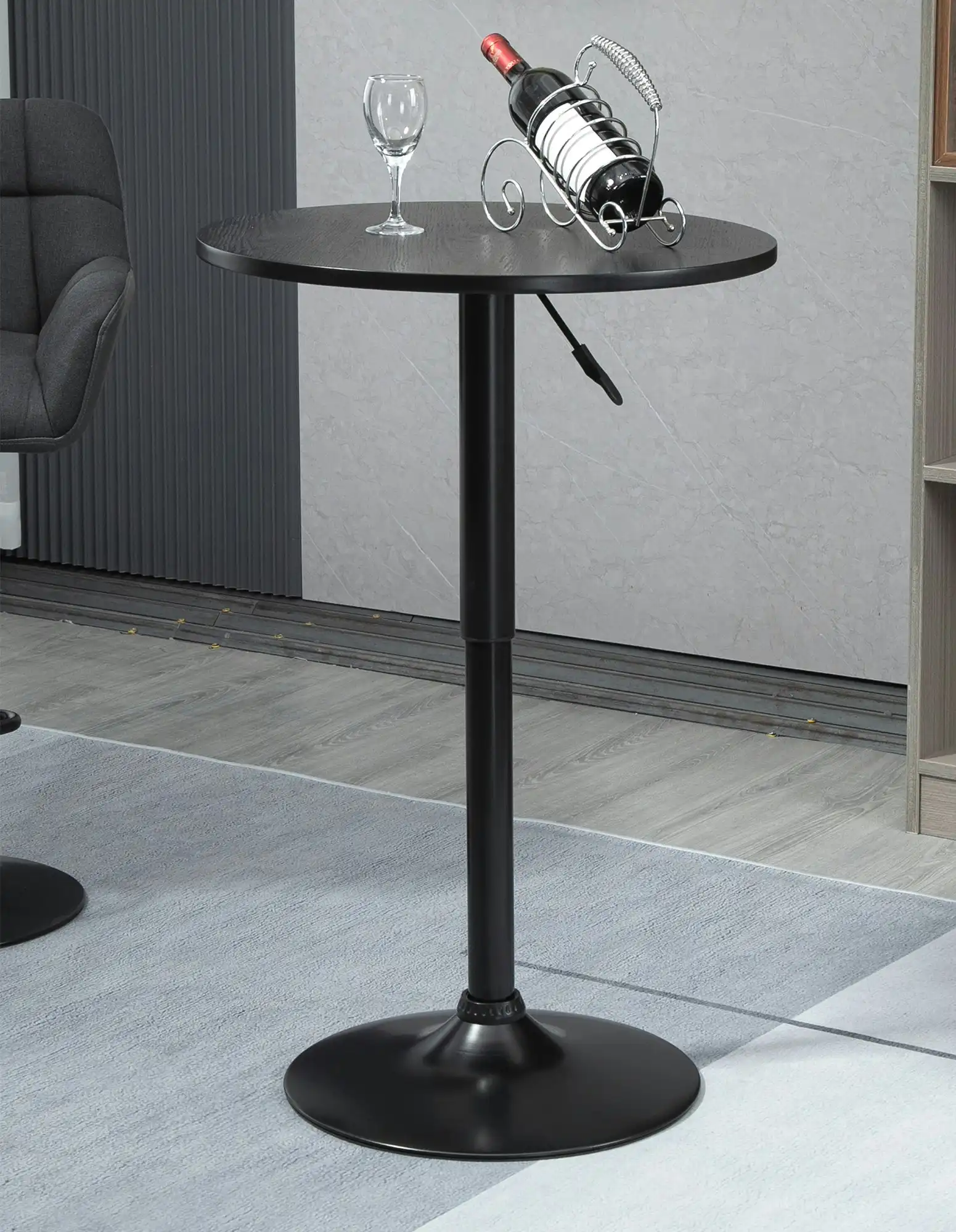 IHOMDEC Modern Walnut Wood Round Bar Table Black Finish