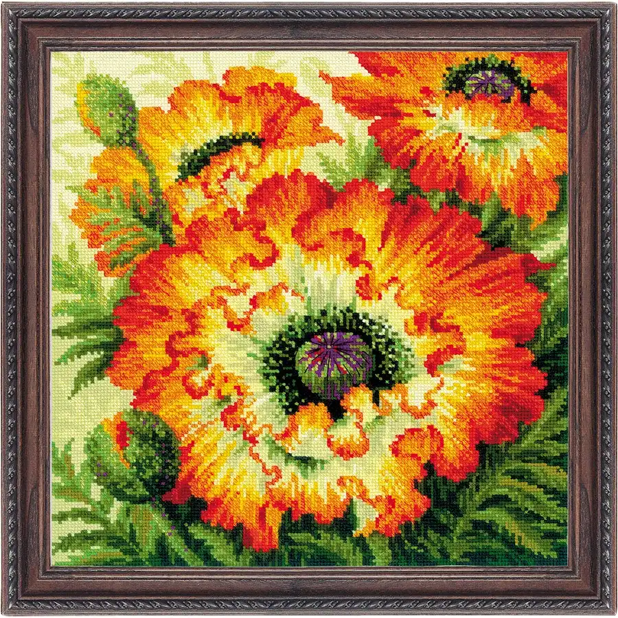 Fire Poppies Cross Stitch- Needlework