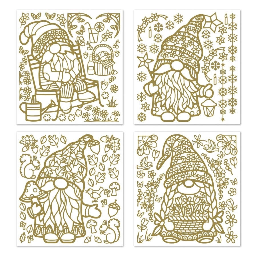 Gnomes Stickers Assorted Gold Silver Black 4 sheets- Paper Crafts