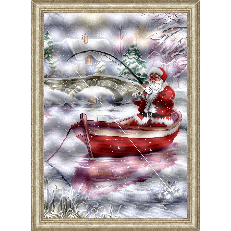 Santa Fishing Cross Stitch- Needlework