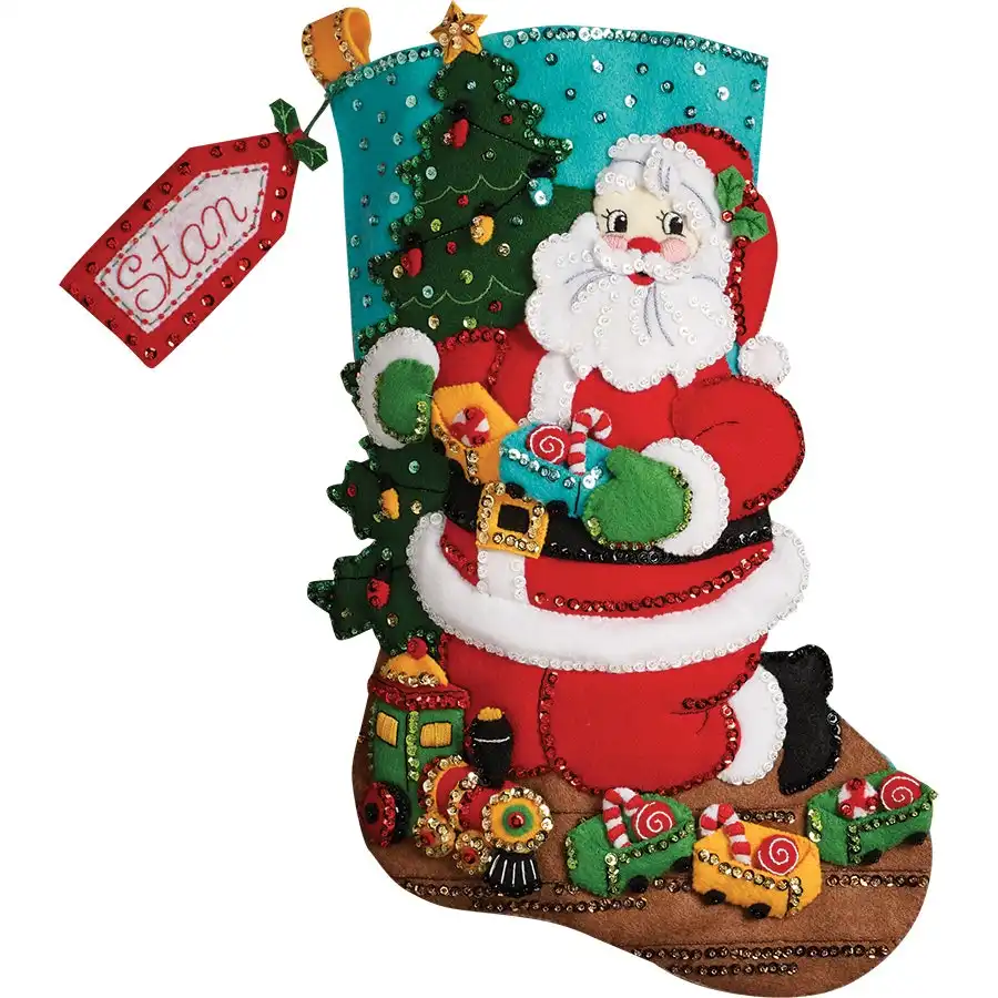 Toy Train Santa Stocking- Needlework