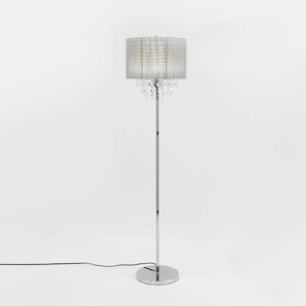 Silver Crystal Floor Lamp With String Shade