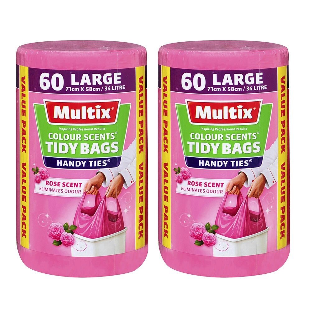 120x Multix Large 34L 71cm Rose Scent Tidy Rubbish/Garbage/Trash Storage Bags