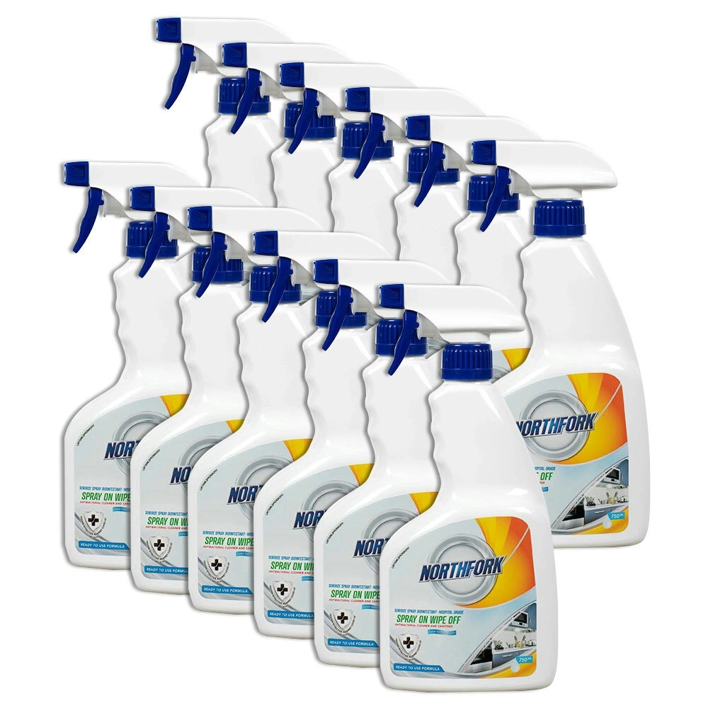 12PK Northfork 750ml Hospital Grade Spray On Wipe Off Liquid Cleaner Ocean Fresh