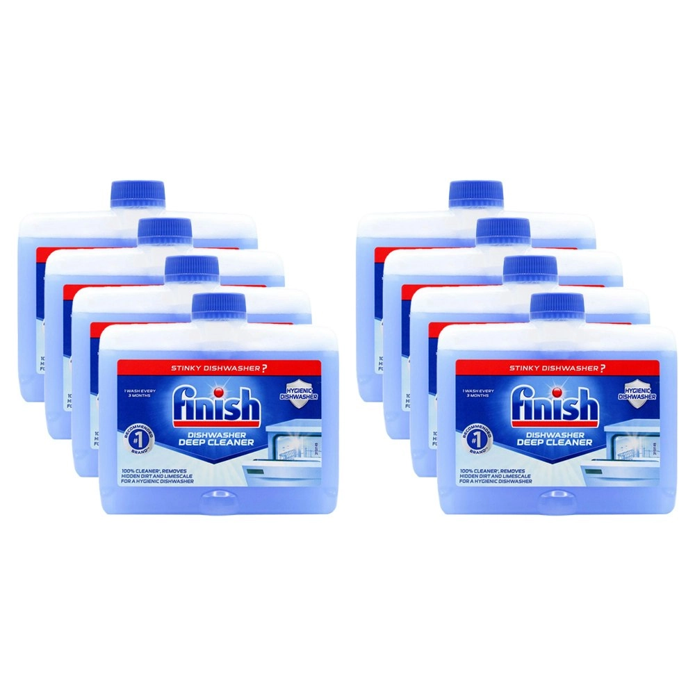 8x Finish Dishwasher Machine Deep Grease Cutting Cleaner Liquid Canister 250ml