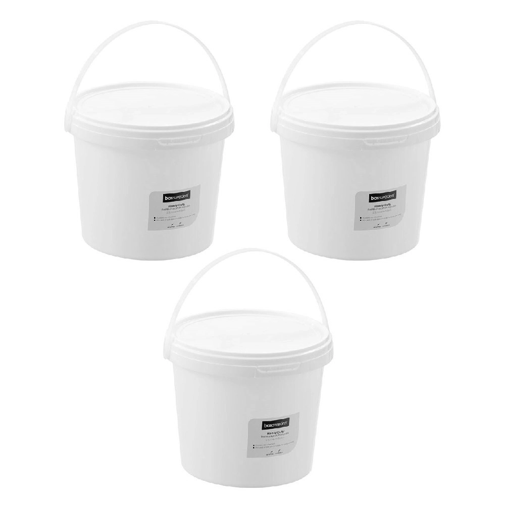 3x Boxsweden 2.5L Heavy Duty Handled Pail Bucket Home/Garden Storage Tub White