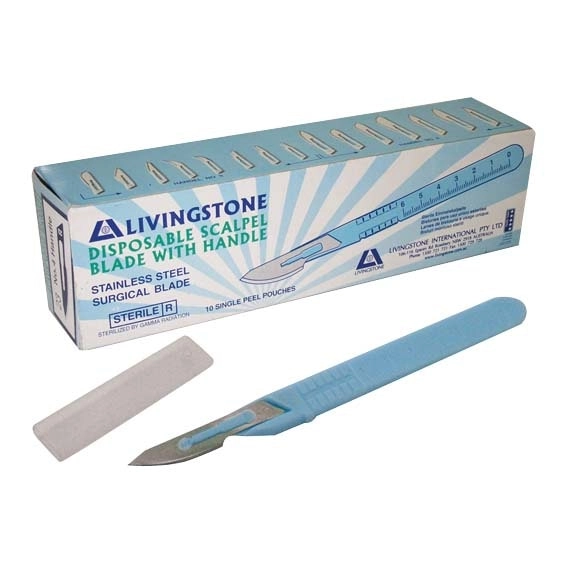 Livingstone Disposable Scalpel Stainless Steel Blade Size 22 Attached to Handle Sterile 10 Box