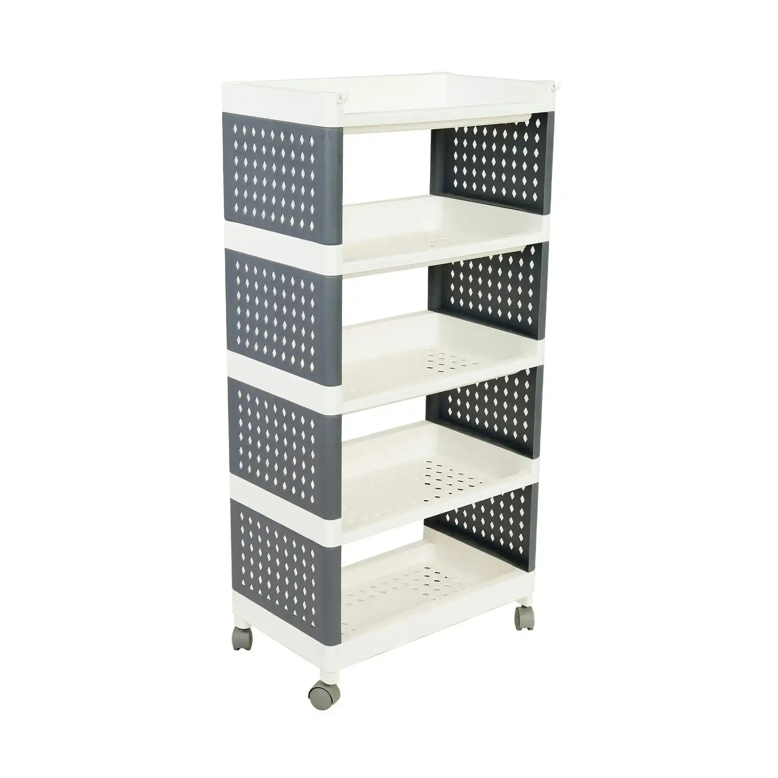 Viviendo 5 Tier Organiser Trolley Plastic Rolling Cart Home Storage Kitchen White Grey