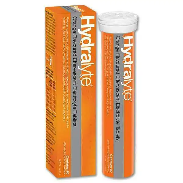 Hydralyte Effervescent Electrolyte Tablets Orange Flavoured 20 Tablets