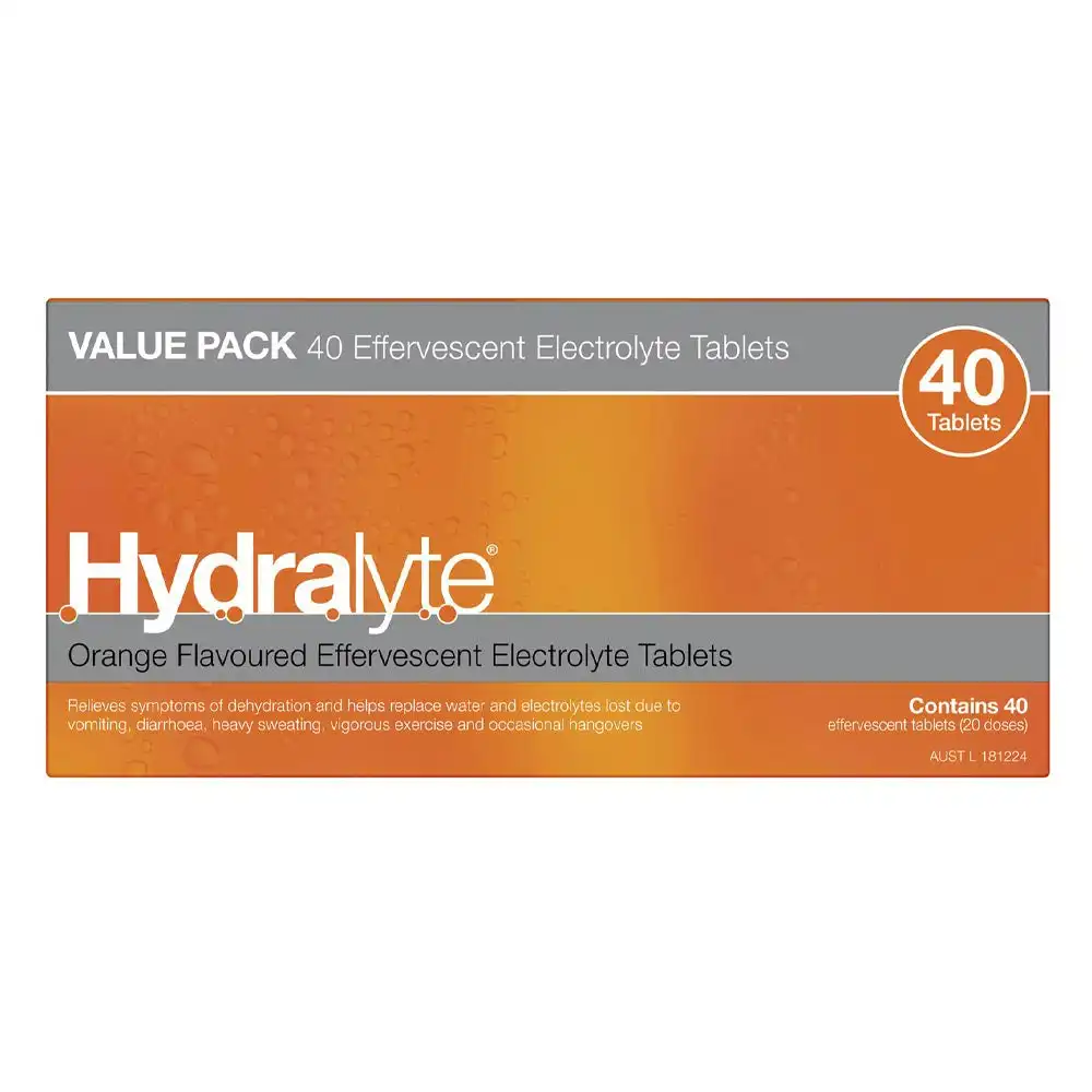 Hydralyte Effervescent Electrolyte Tablets Orange Flavoured 40 Tablets