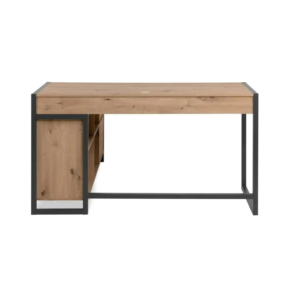 Design Square Isla Industrial L-Desk Executive Computer Working Office Desk Table W Storage Natural/Black