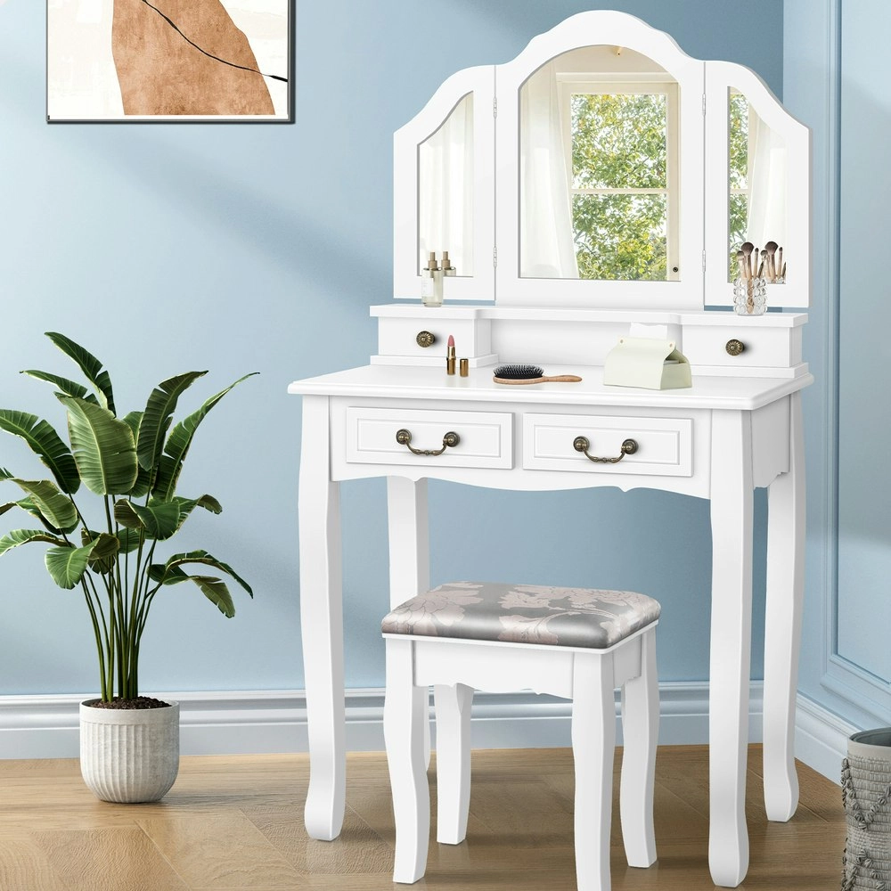 Alfordson Dressing Table Stool Set Foldable White