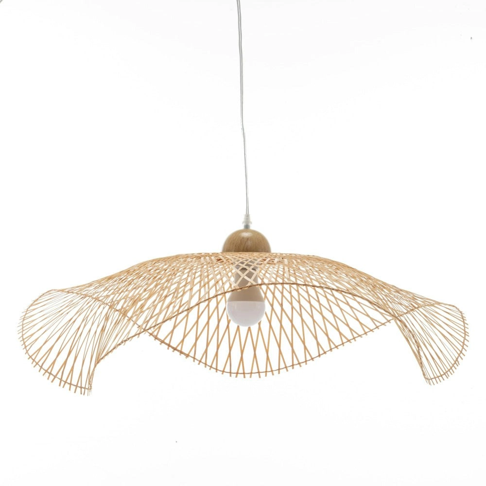 New Oriental Natural Hand-Woven Bamboo Wave Hanging Pendant Lamp Light Large