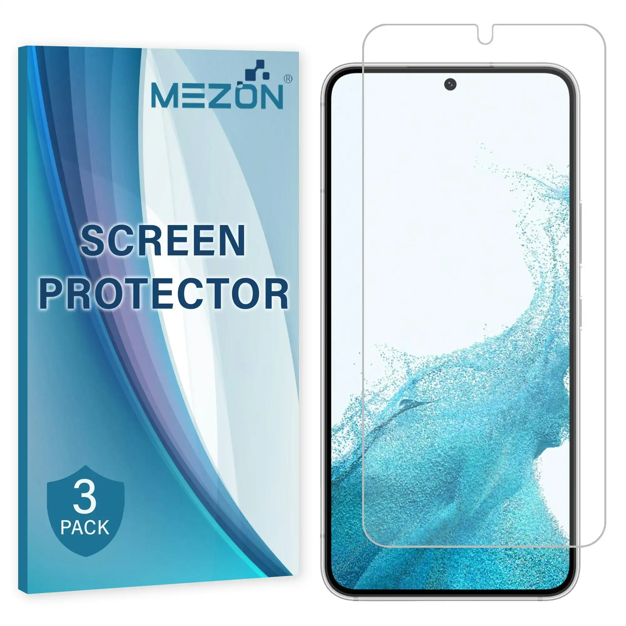 [3 Pack] MEZON Samsung Galaxy S22 5G Clear Screen Protector Case Friendly Film (S22 5G, Clear)