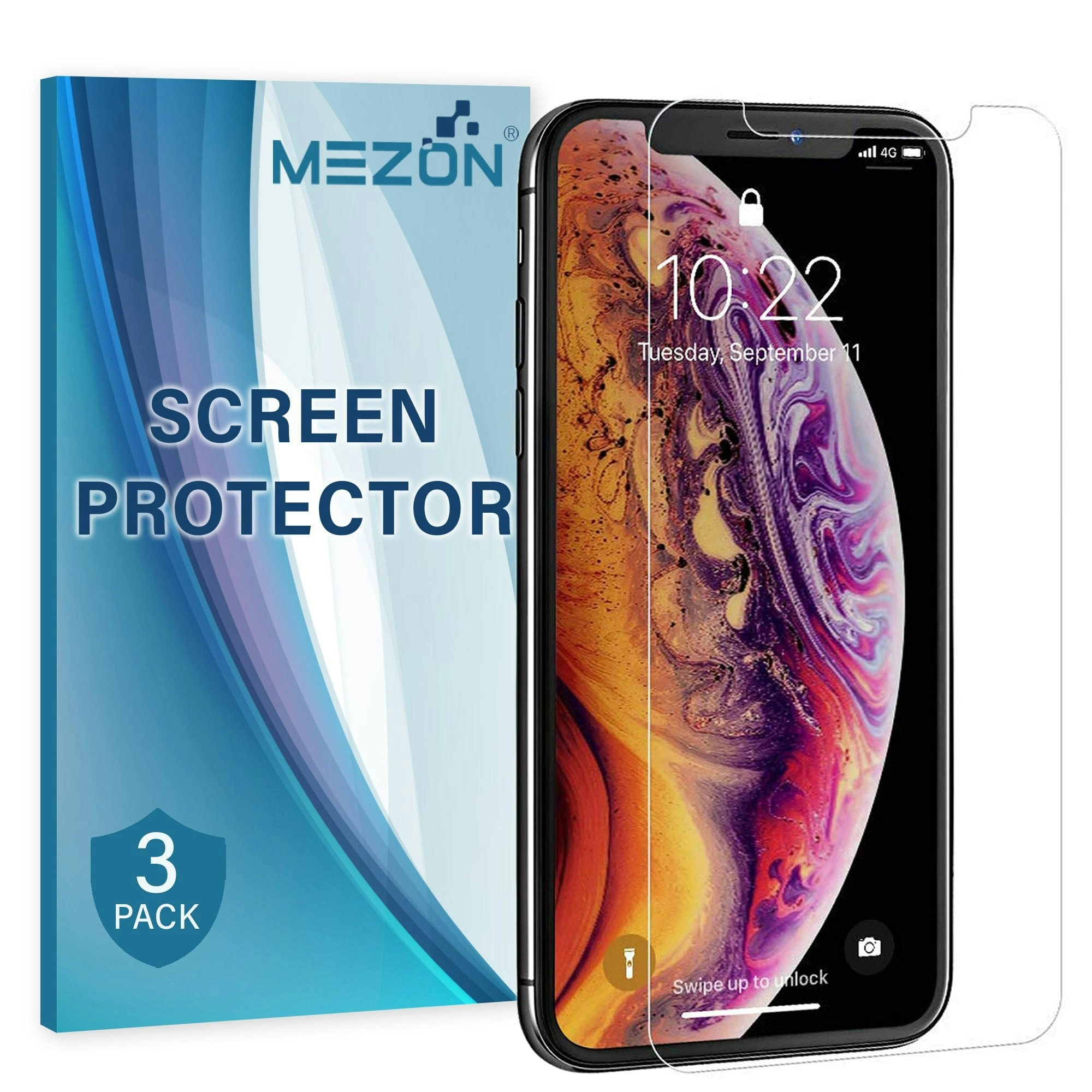 [3 Pack] MEZON Apple iPhone XS (5.8") Ultra Clear Screen Protector Case Friendly Film (iPhone XS, Clear)