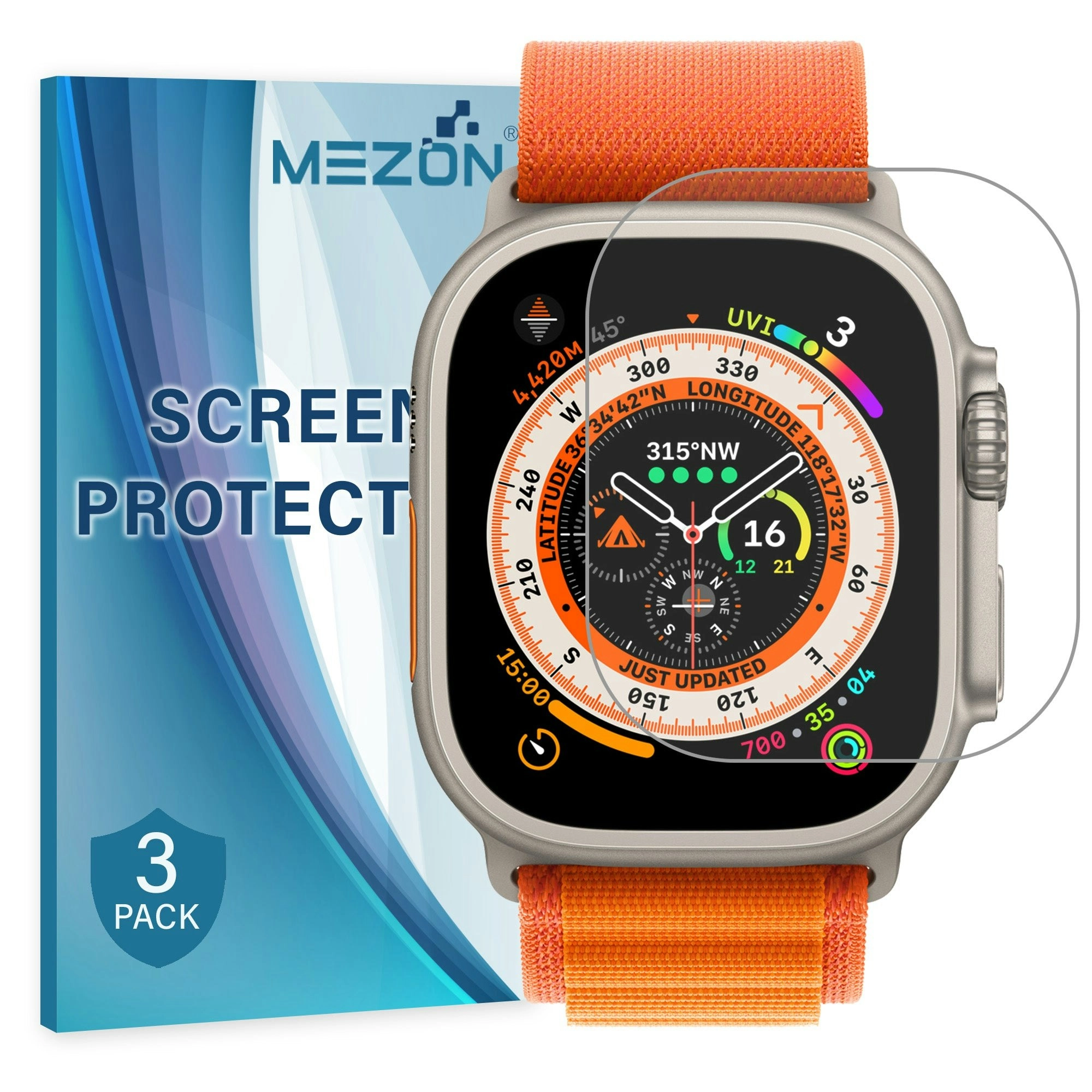 [3 Pack] MEZON Apple Watch Ultra (49 mm) Ultra Clear TPU Film Screen Protectors Shock Absorption (Apple Watch Ultra, Clear)