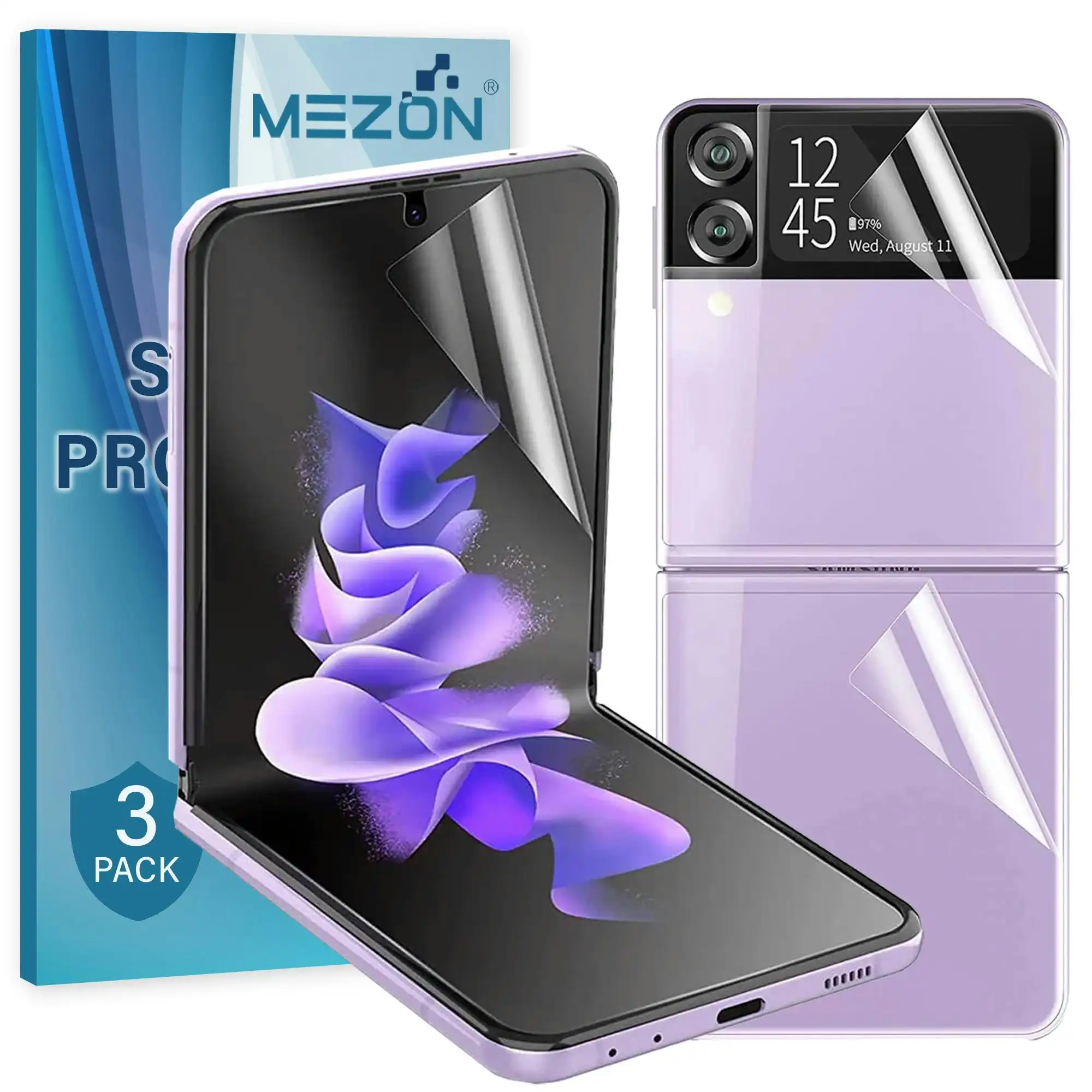 [3x in 1] MEZON Samsung Galaxy Z Flip4 Premium Hydrogel Clear Edge-to-Edge Full Coverage Screen Protector Fingerprint Film