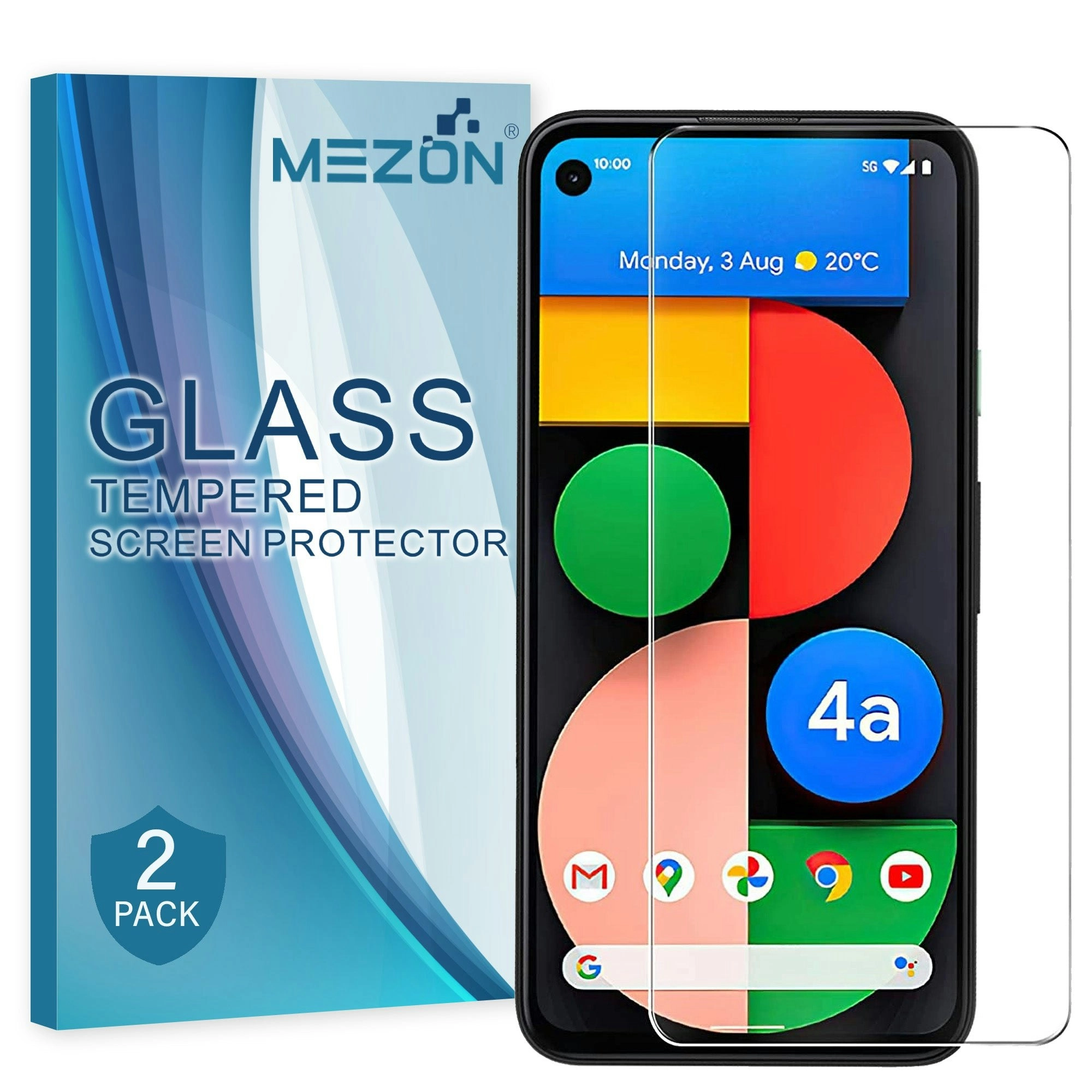 [2 Pack] MEZON Google Pixel 4a 5G (6.2") Tempered Glass Crystal Clear Premium 9H HD Case Friendly Screen Protector